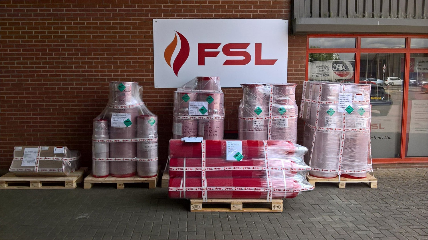 Extinguishers ready for transport